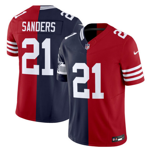 Men's Dallas Cowboys X 49ers #21 Deion Sanders Navy/Red Split F.U.S.E. Vapor Limited Stitched Jersey